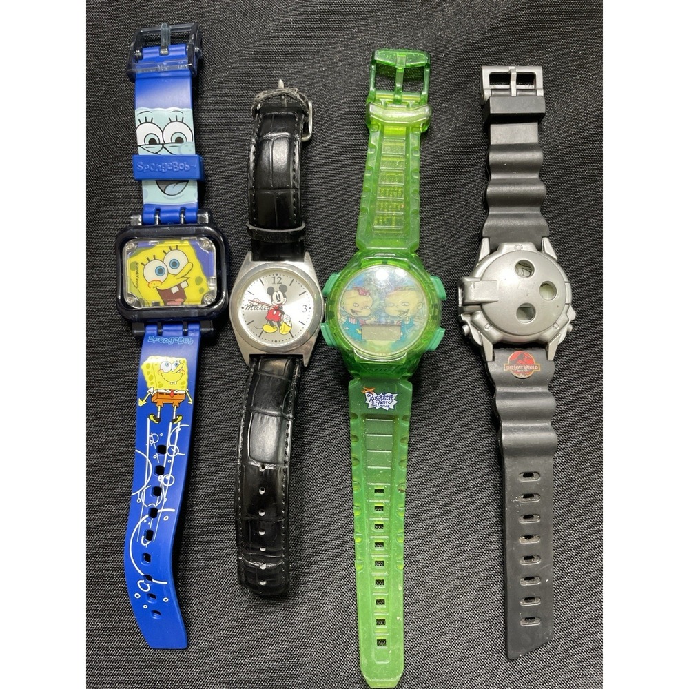 Lot Of 4 SpongeBob Mickey Rugrats Jurassic Park Watch Lot Non Working Untested